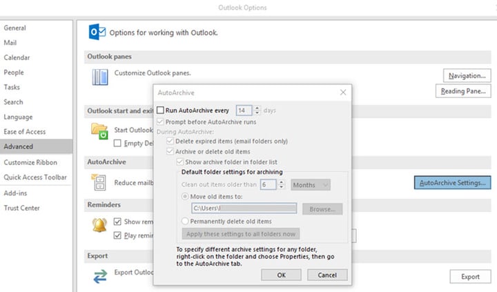 Defining automatic archive parameters