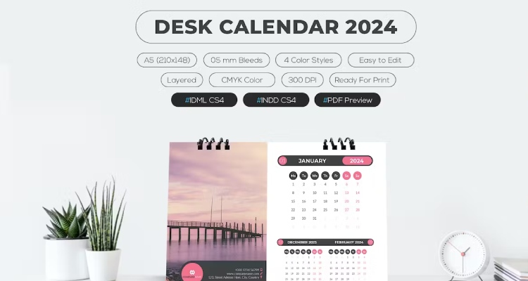 Desk Editable Calendar Template 2024