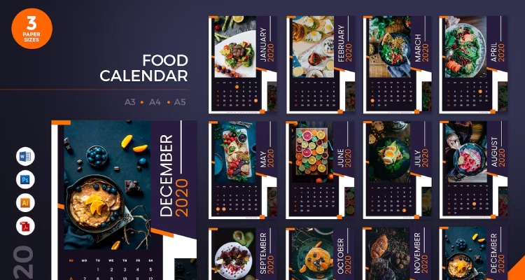 Restaurant Editable Yearly Calendar