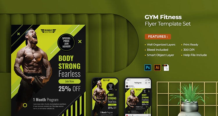 Gym Fitness Flyer Set