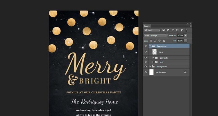 Gold Confetti Christmas Party Invitation