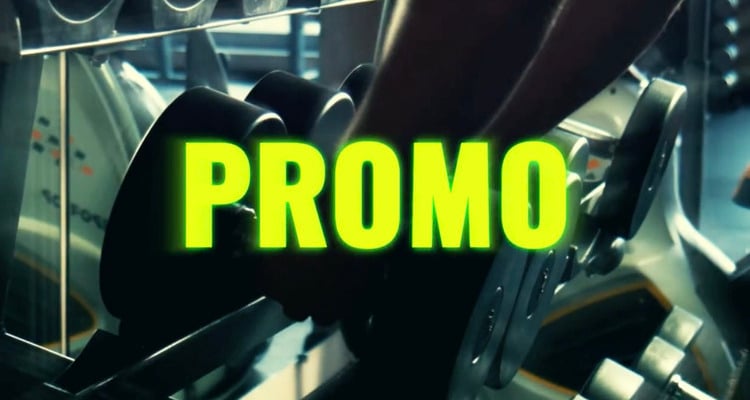 Background image of two hands lifting weights. Neon yellow text on top.