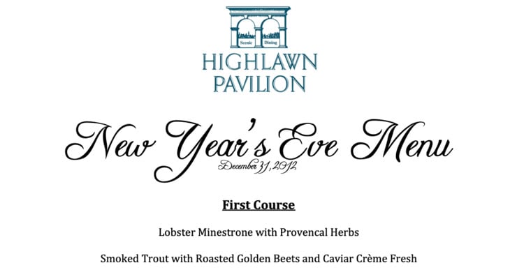 New Year's Eve Menu