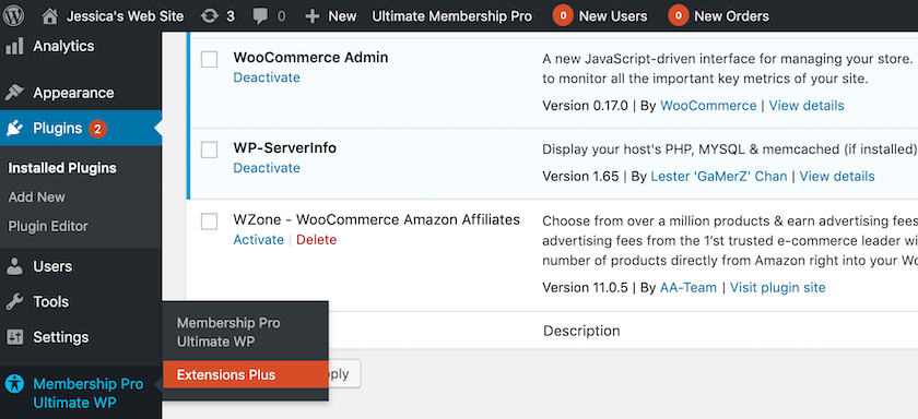 A new Membership Pro WP option should now appear in the WordPress menu