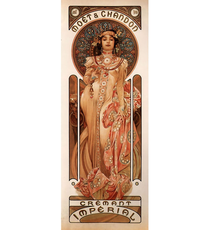 'Moet & Chandon Crémant Impérial (1899)' by Alphonse Mucha (Credit: Wikipedia)