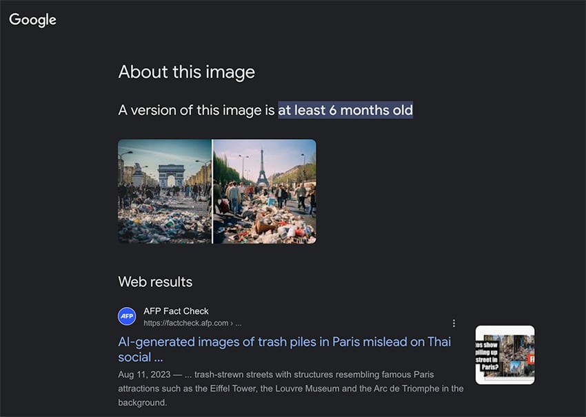 Sample of About this image Google tool