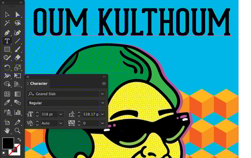 USe Character Panel  to sleect font and type size