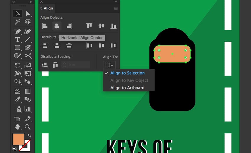 Create rounded rectangle set width height and align to sleection