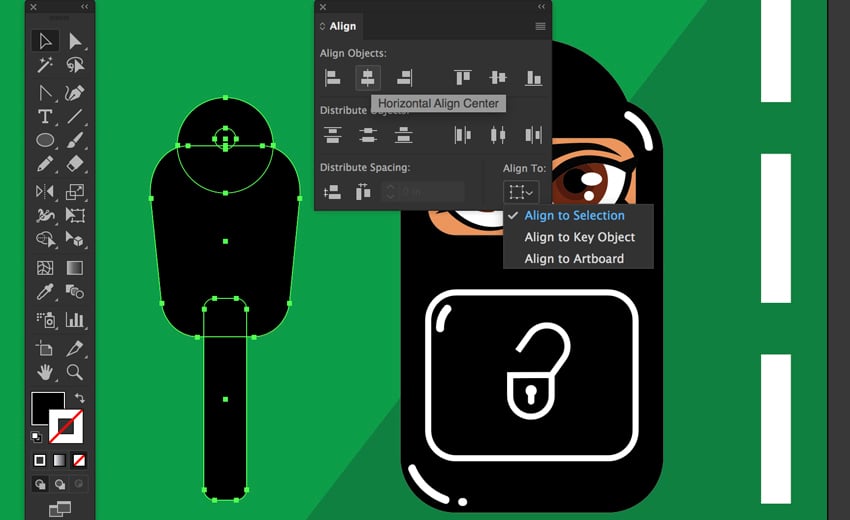 Selection Tool Align Objects Horizontally
