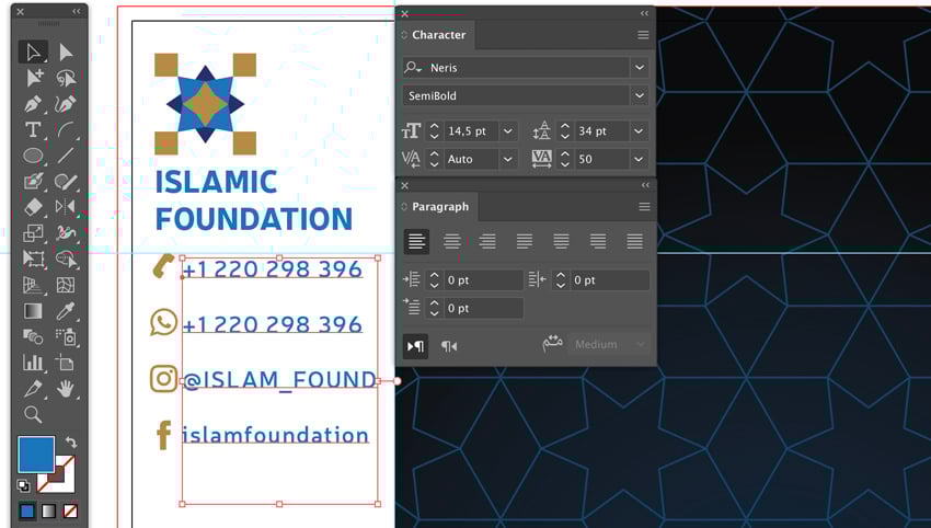 use point type tool add text font color style size leading tracking align left paragraph direction
