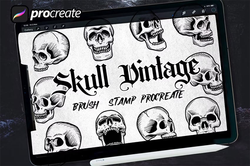 Procreate skull stamp brush from Envato Elements