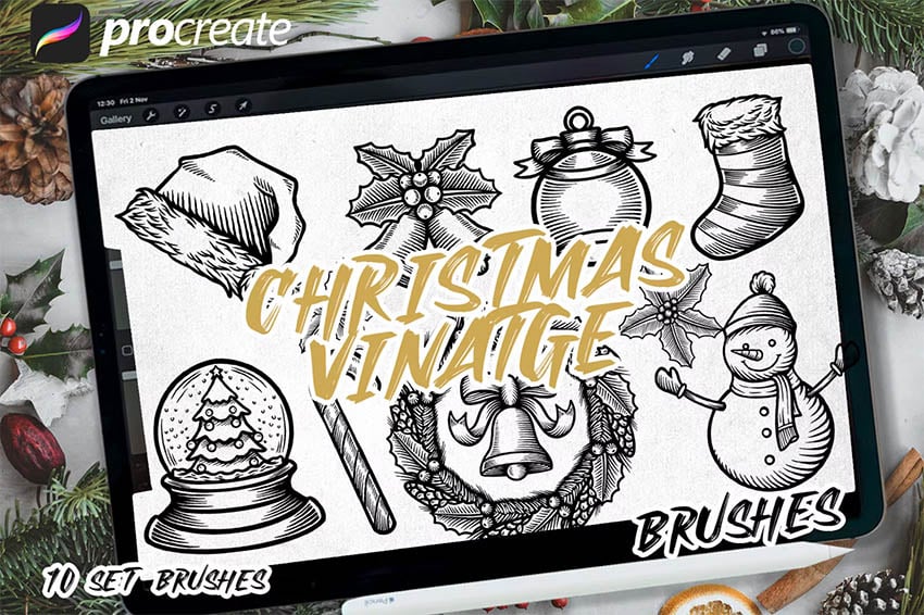 Christmas Vintage Brush set for Procreate from envato elements