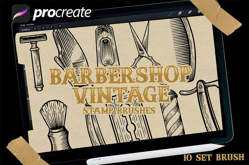 Barbershop Vintage stamp brush for procreate on Envato Elements