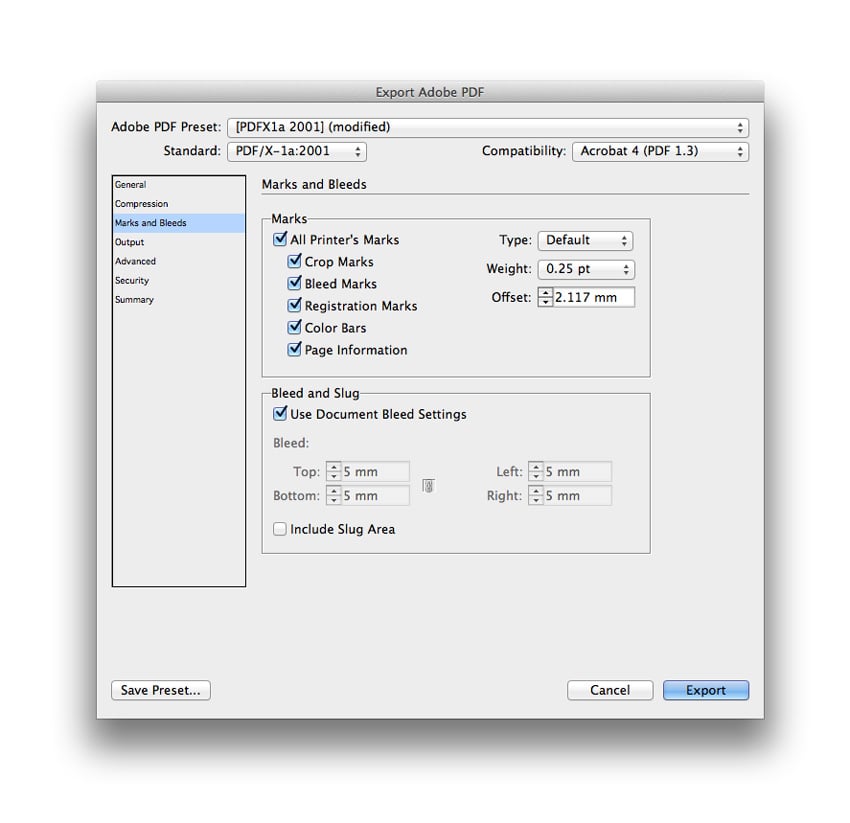export pdf bleed