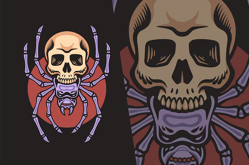 Spider Skull vintage illustration available on Envato Elements 