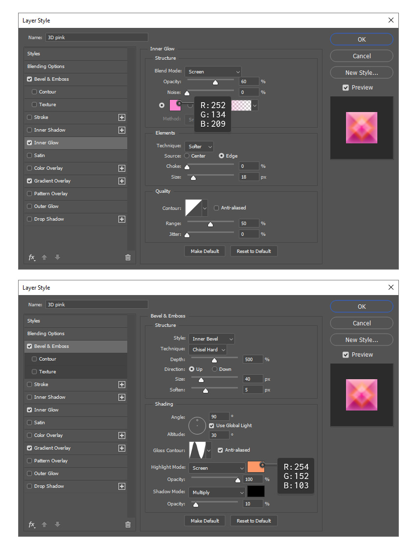 How to change effect settings for 3D extrusion