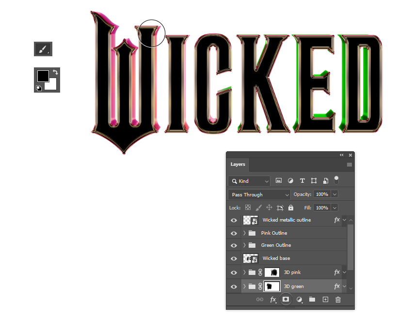 How to mask 3D green text effect