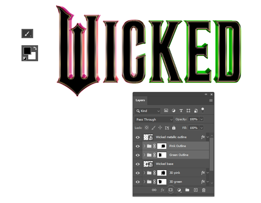 How to mask pink and green Wicked outline