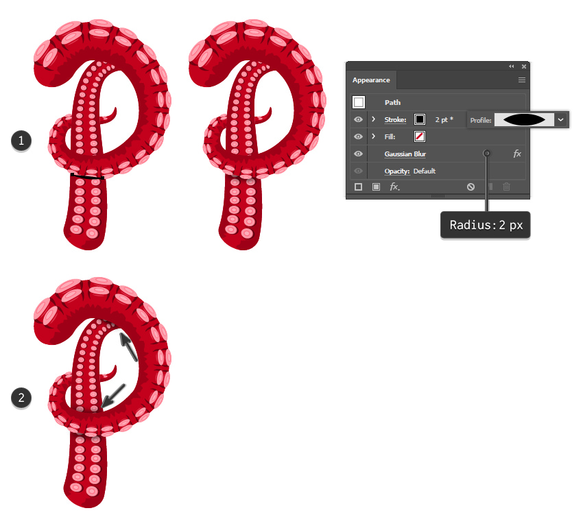 how to create the shadows between the tentacles