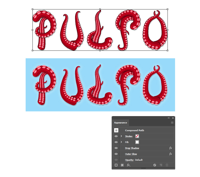 how to create the shadow under the tentacles text effect