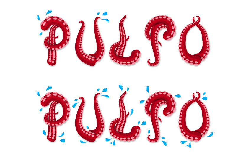 how to arrange water droplets around the tentacles text effect