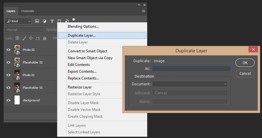 Creating the duplicates of the smart objects