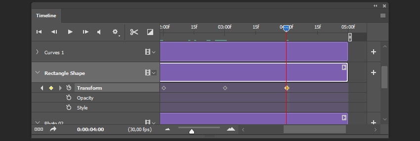 Creating the second stop keyframe for the shape layer