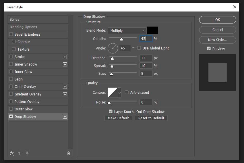 adding a shadow layer style