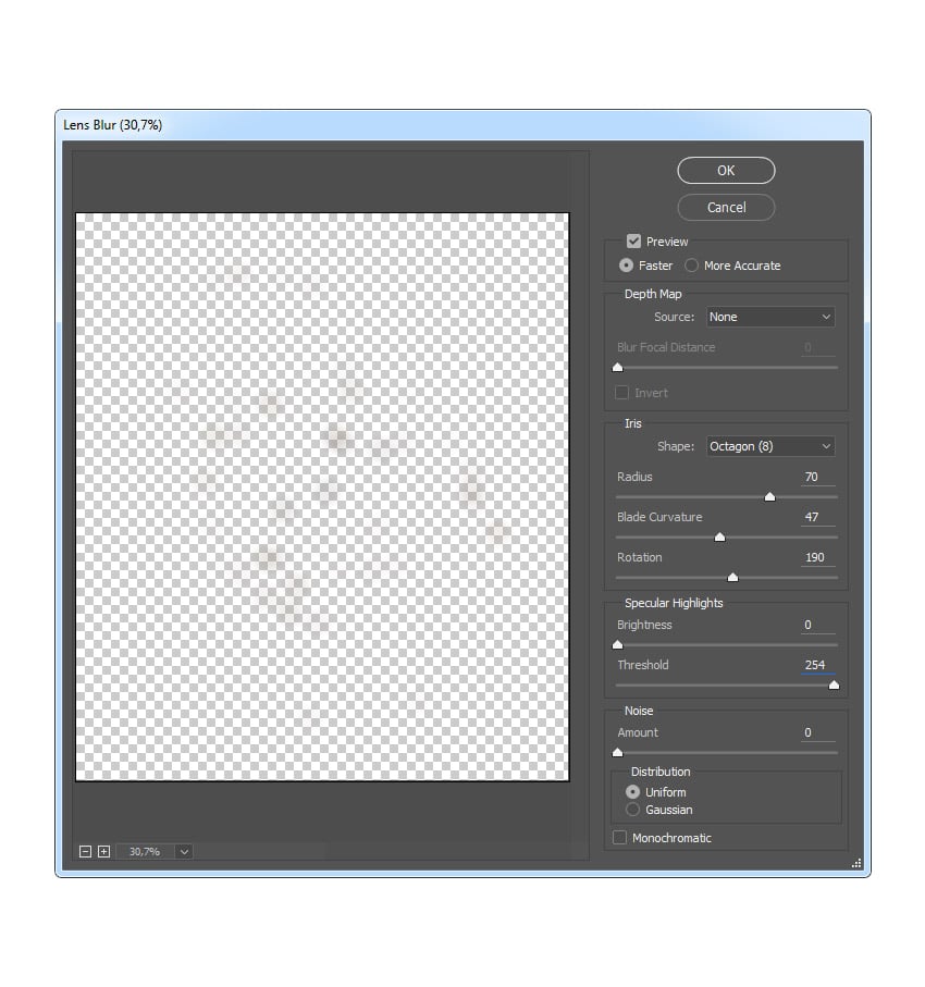 Adding lens blur filter