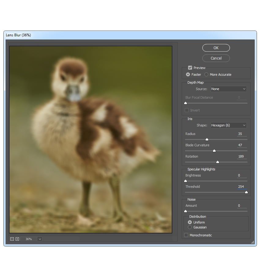 Adding lens blur filter