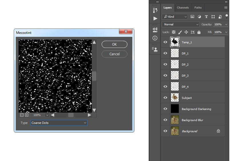 Adding mezzotint filter