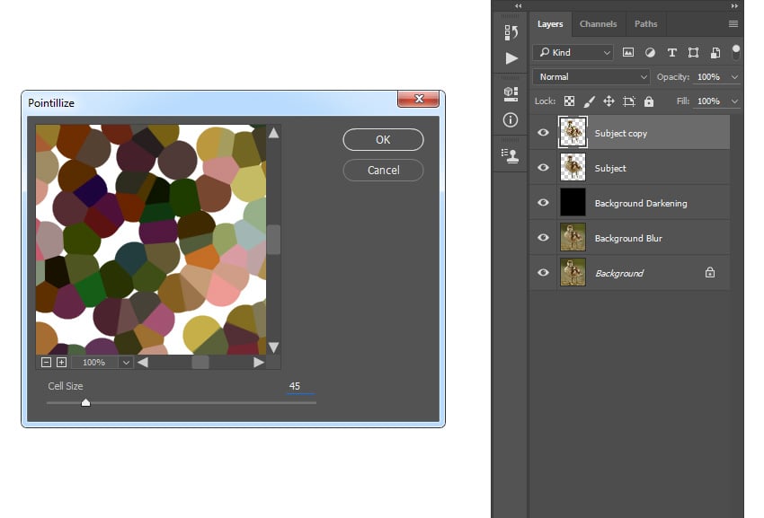 Adding pointillize filter