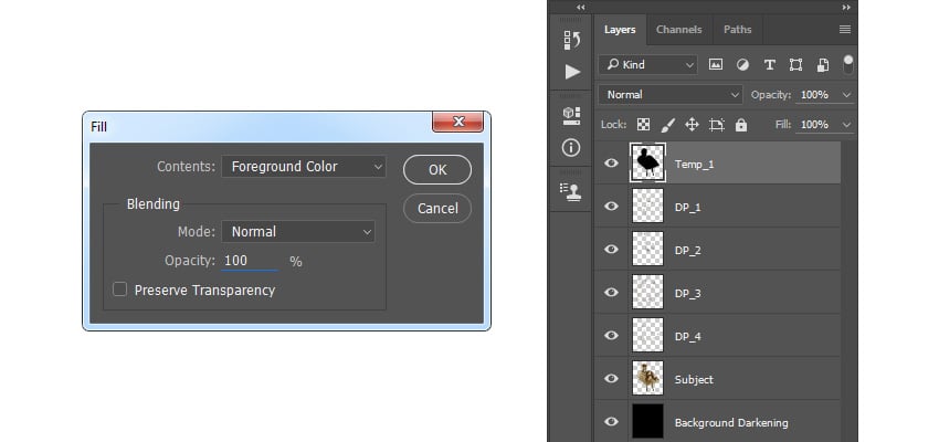 Filling layer with foreground color