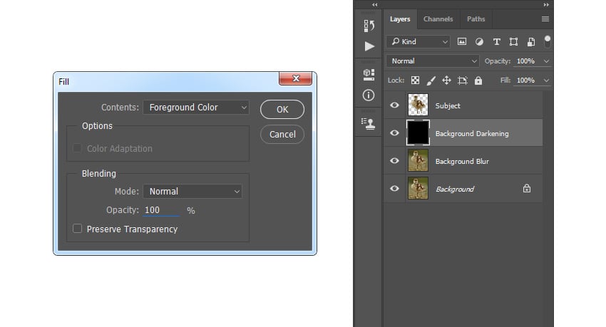 Filling layer with foreground color