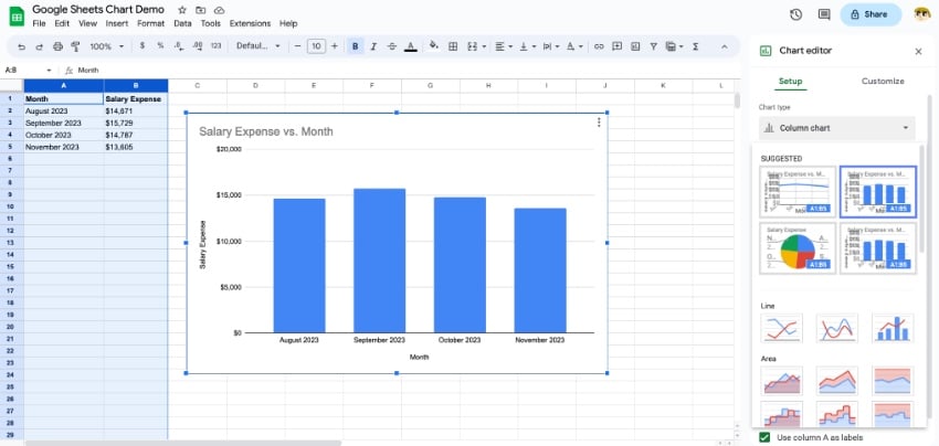Google Sheets stacked bar chart