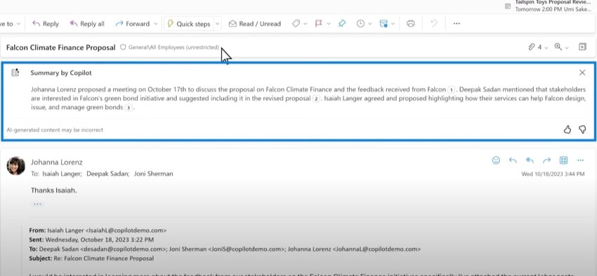 Copilot Outlook summary