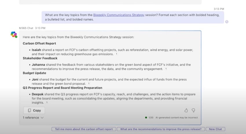 Copilot Teams summary