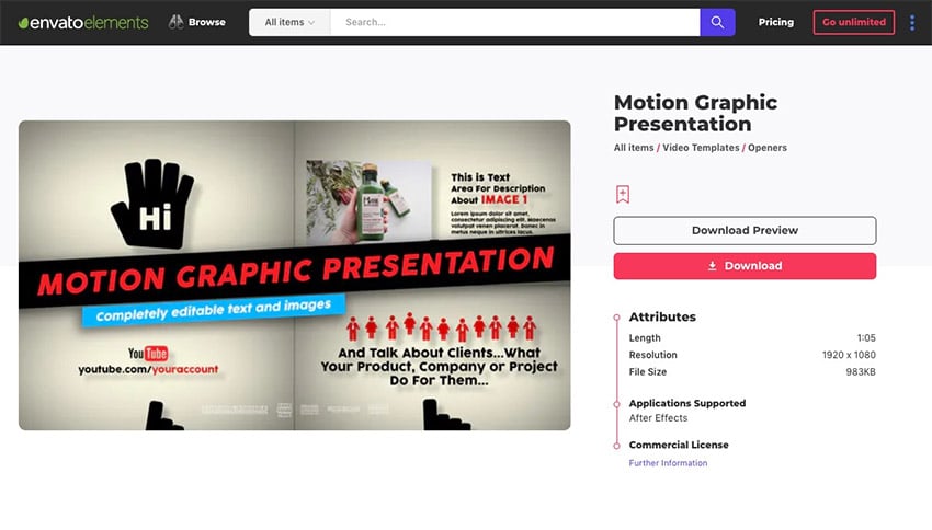 Envato Elements motion graphics template
