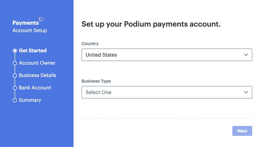 Podium add bank account