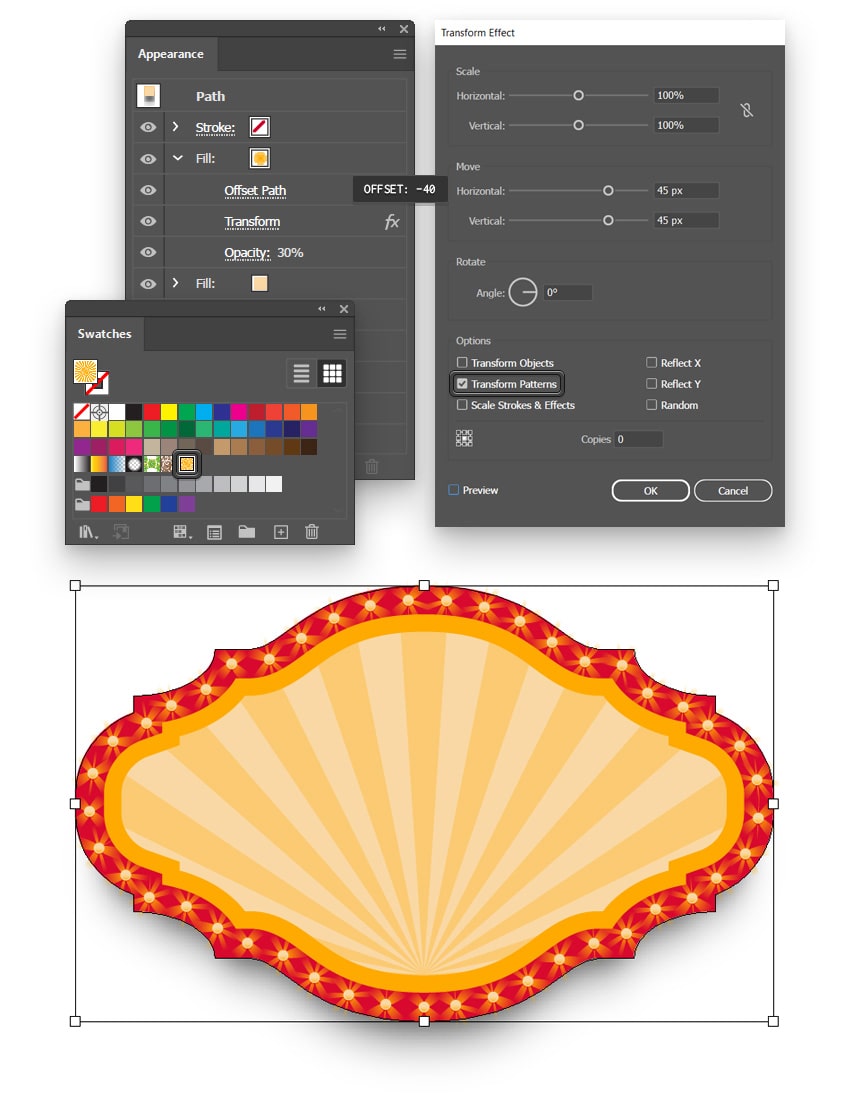 apply pattern and move using Transform effect