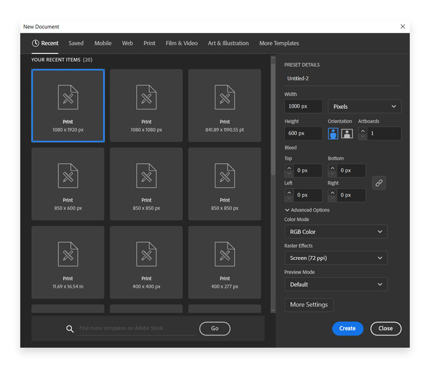 new document illustrator