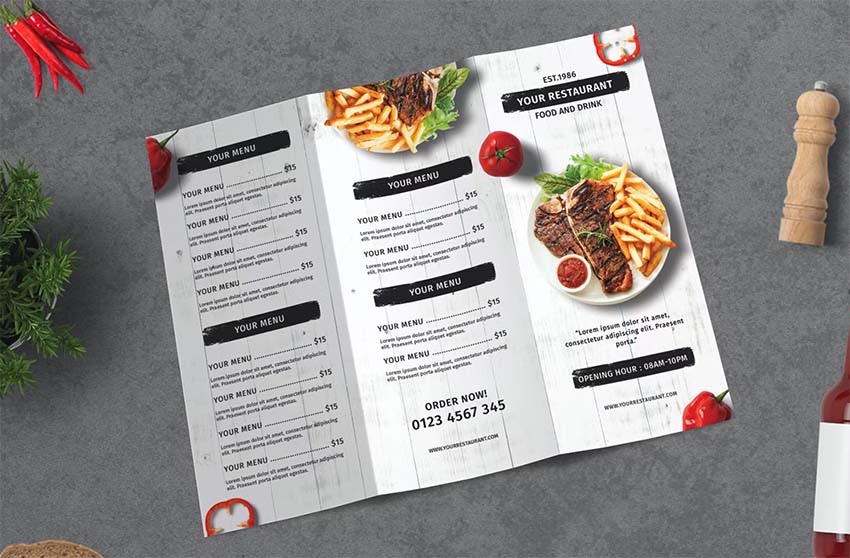 Restaurant Menu Trifold Brochure Template