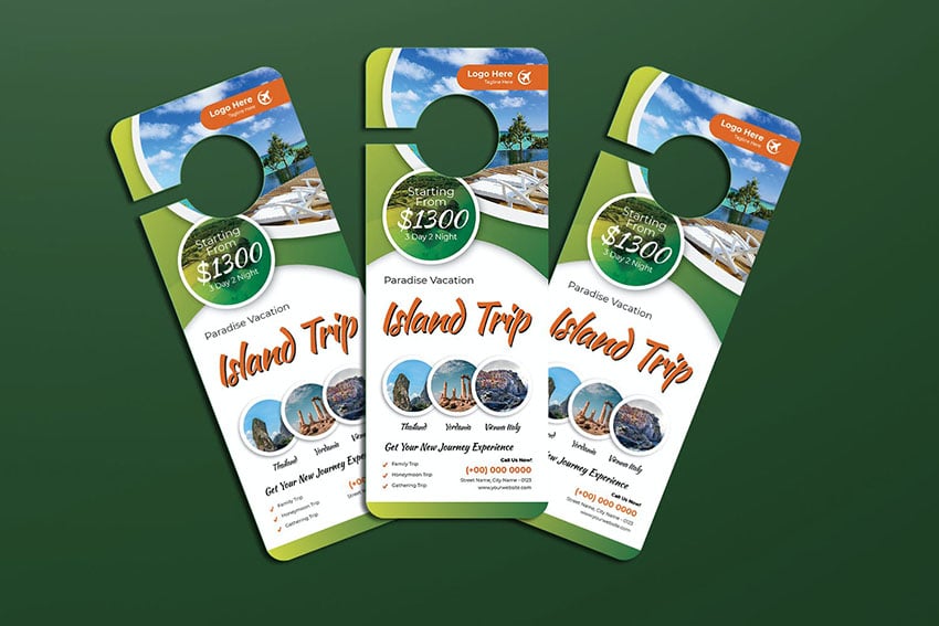 Island Trip Illustrator AI Photoshop PSD Door Hanger