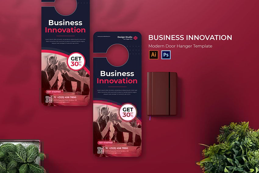 Business Innovation Illustrator AI EPS Door Hanger Template 