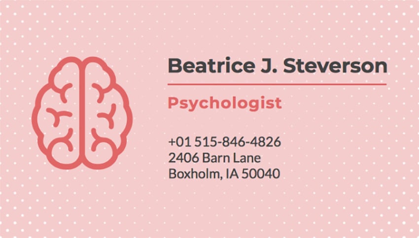 Business Card Template for Psychologists with Pink Theme