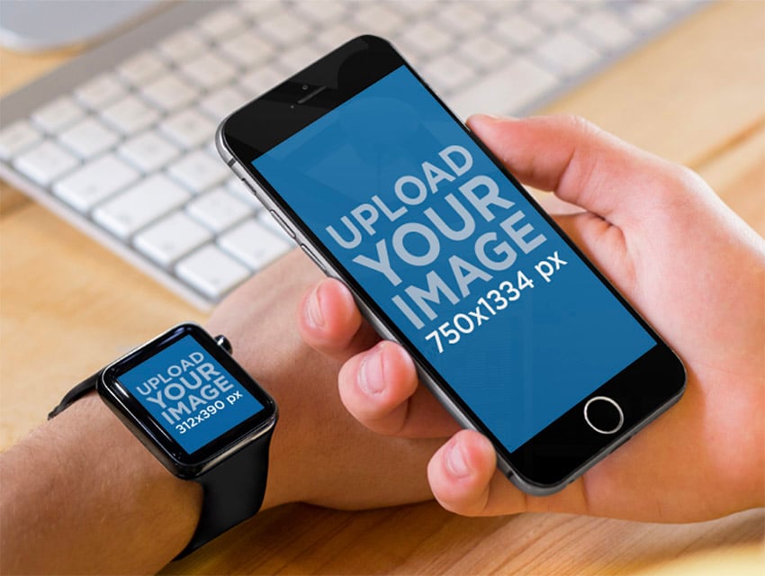 Apple Watch and iPhone 6 at The Office Stock Photo
