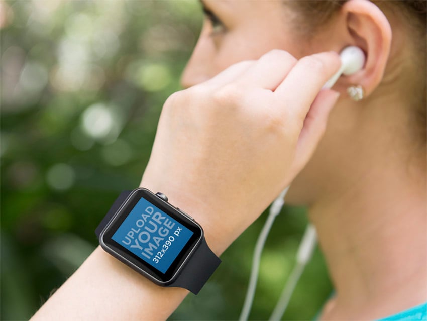 Black Apple Watch Mockup of Young Woman Working Out