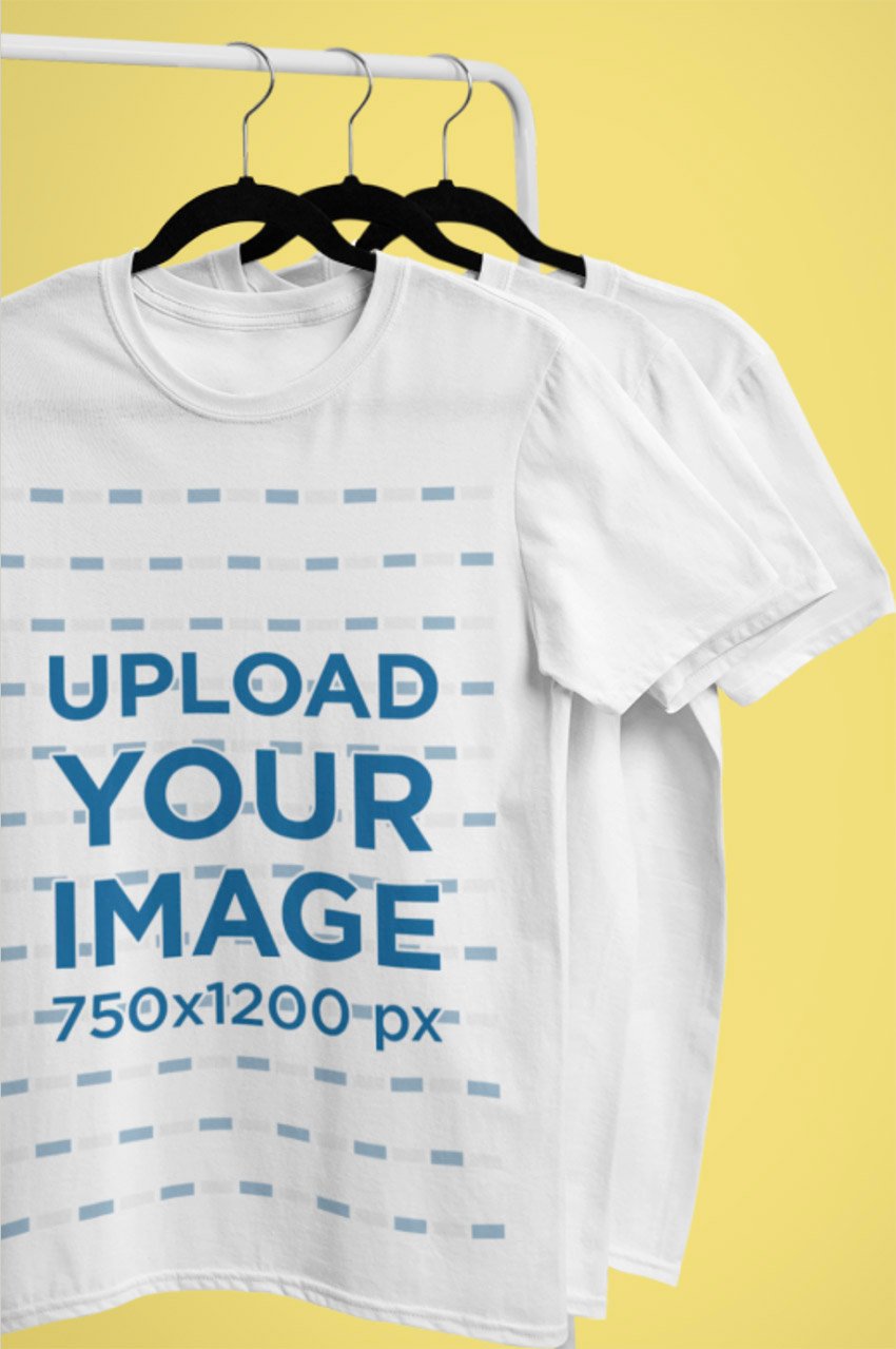 Minimalistic Mockup of T-Shirts Hanging from a Clothing Rack