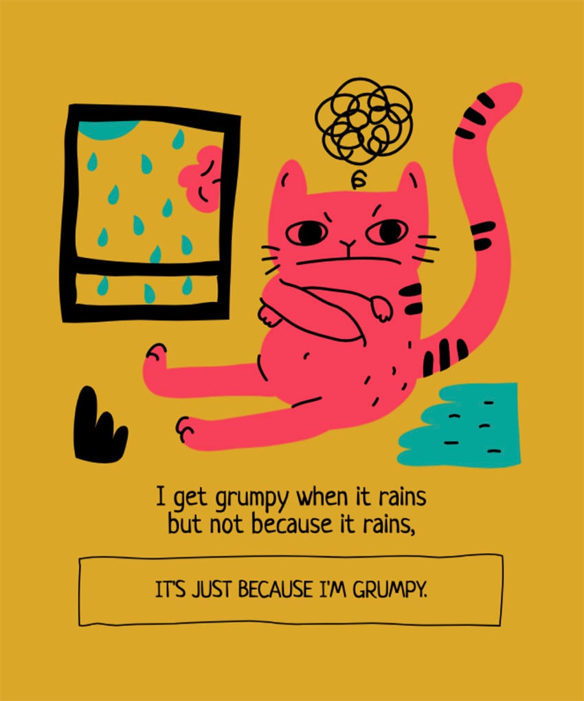 Illustrated T-Shirt Design Maker Featuring a Grumpy Cat by a Rainy Window