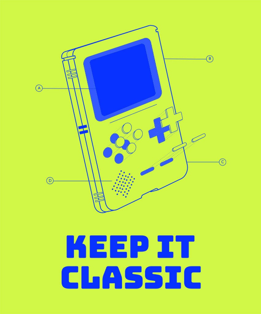 T-Shirt Design Template Featuring a Retro Gameboy Device